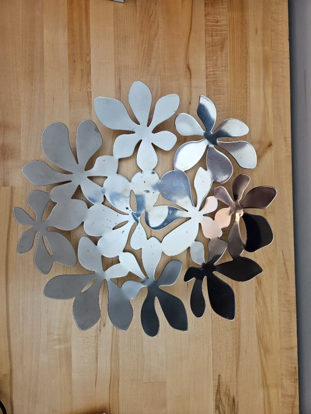 IKEA Stockholm Large Stainless Steel Bowl Monika Mulder Floral Leaf Design 17